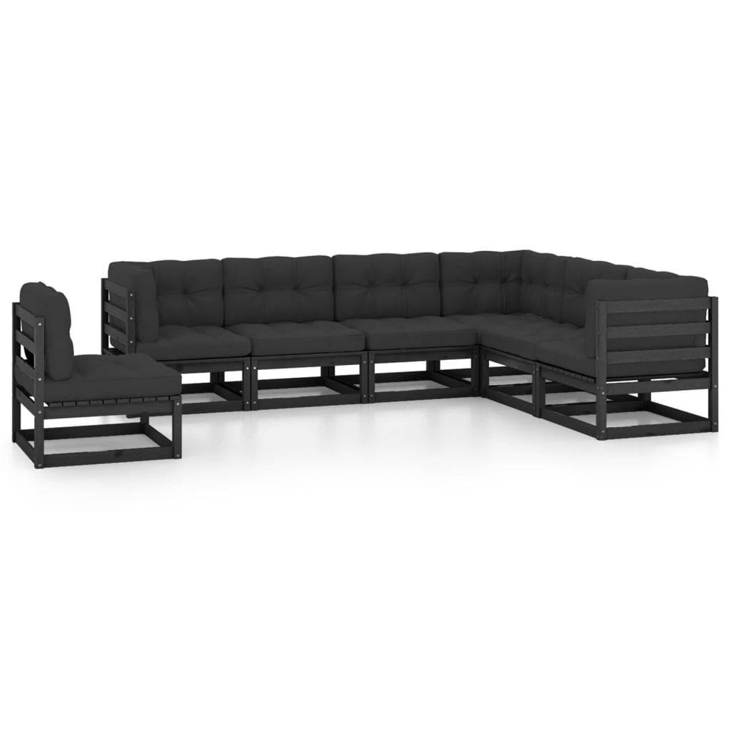 Helloshop26 - Salon de jardin meuble d'extérieur ensemble de mobilier 7 pièces avec coussins noir bois de pin massif - Imagen 1