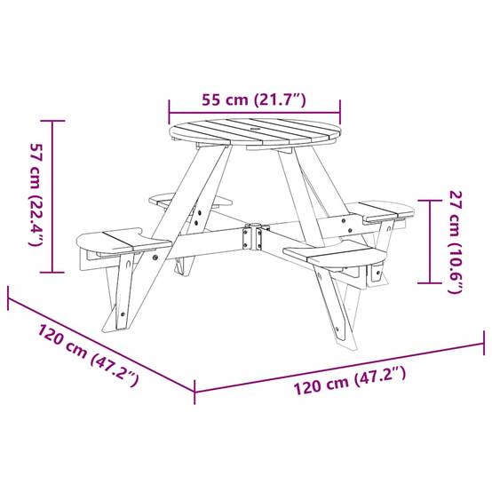 Table de Jardin Ronde pour Enfants 4 Places en Bois Marron, Idéale pour Goûters en Plein Air – ComfortXL Outdoor Living - Image 8