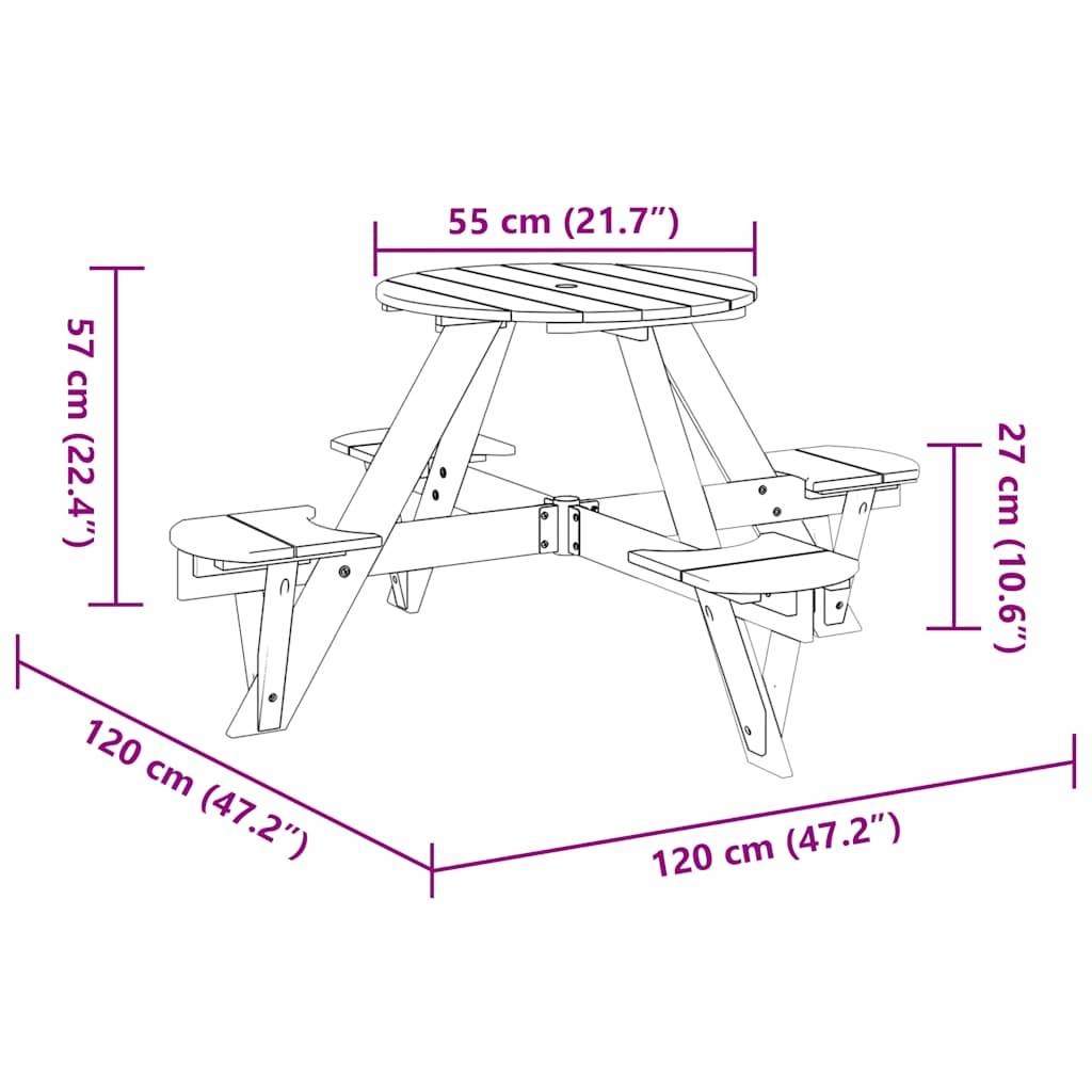 Table de Jardin Ronde pour Enfants 4 Places en Bois Marron, Idéale pour Goûters en Plein Air – ComfortXL Outdoor Living - Image 8