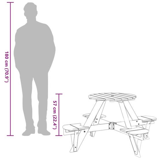 Table de Jardin Ronde pour Enfants 4 Places en Bois Marron, Idéale pour Goûters en Plein Air – ComfortXL Outdoor Living - Image 9