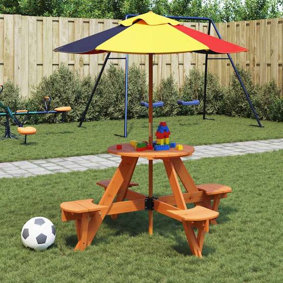 Table de Jardin Ronde pour Enfants 4 Places en Bois Marron, Idéale pour Goûters en Plein Air – ComfortXL Outdoor Living - Image 3