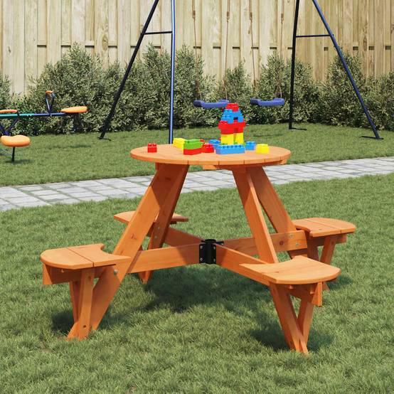 Table de Jardin Ronde pour Enfants 4 Places en Bois Marron, Idéale pour Goûters en Plein Air – ComfortXL Outdoor Living - Image 1