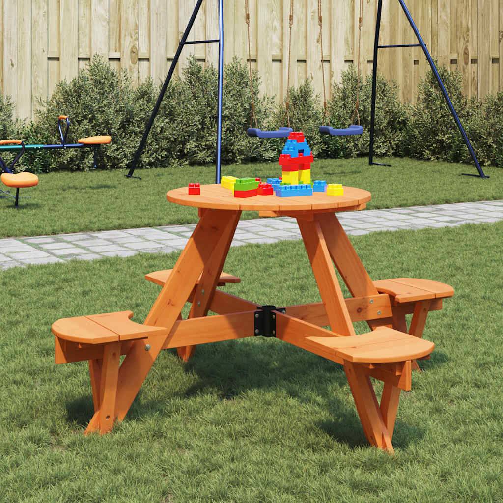 Table de Jardin Ronde pour Enfants 4 Places en Bois Marron, Idéale pour Goûters en Plein Air – ComfortXL Outdoor Living - Image 1