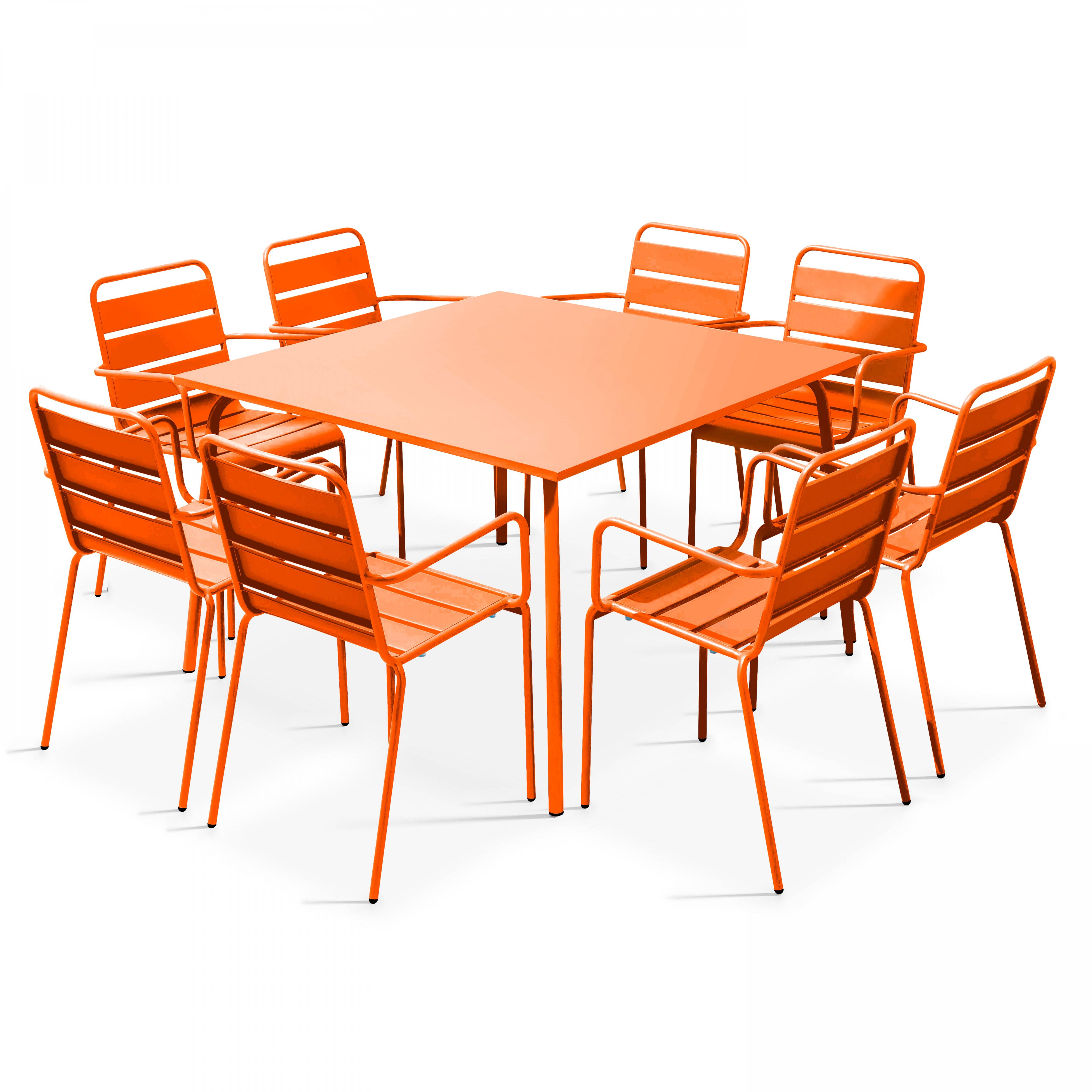 Oviala - Ensemble table de jardin carrée et 8 fauteuils en métal orange Palavas - Oviala - Imagen 1
