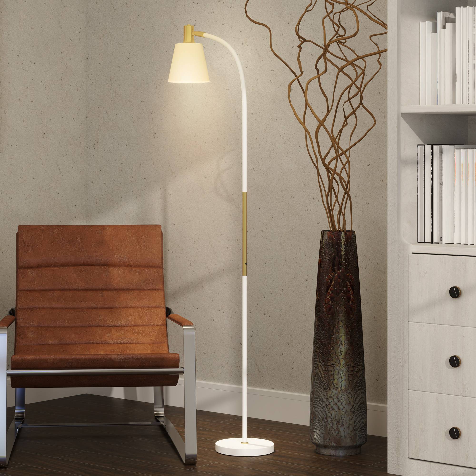 Lampadaire LED blanc et or hauteur ajustable abat-jour lecture 49 × 21 × 127–160 cm intérieur - Image 10