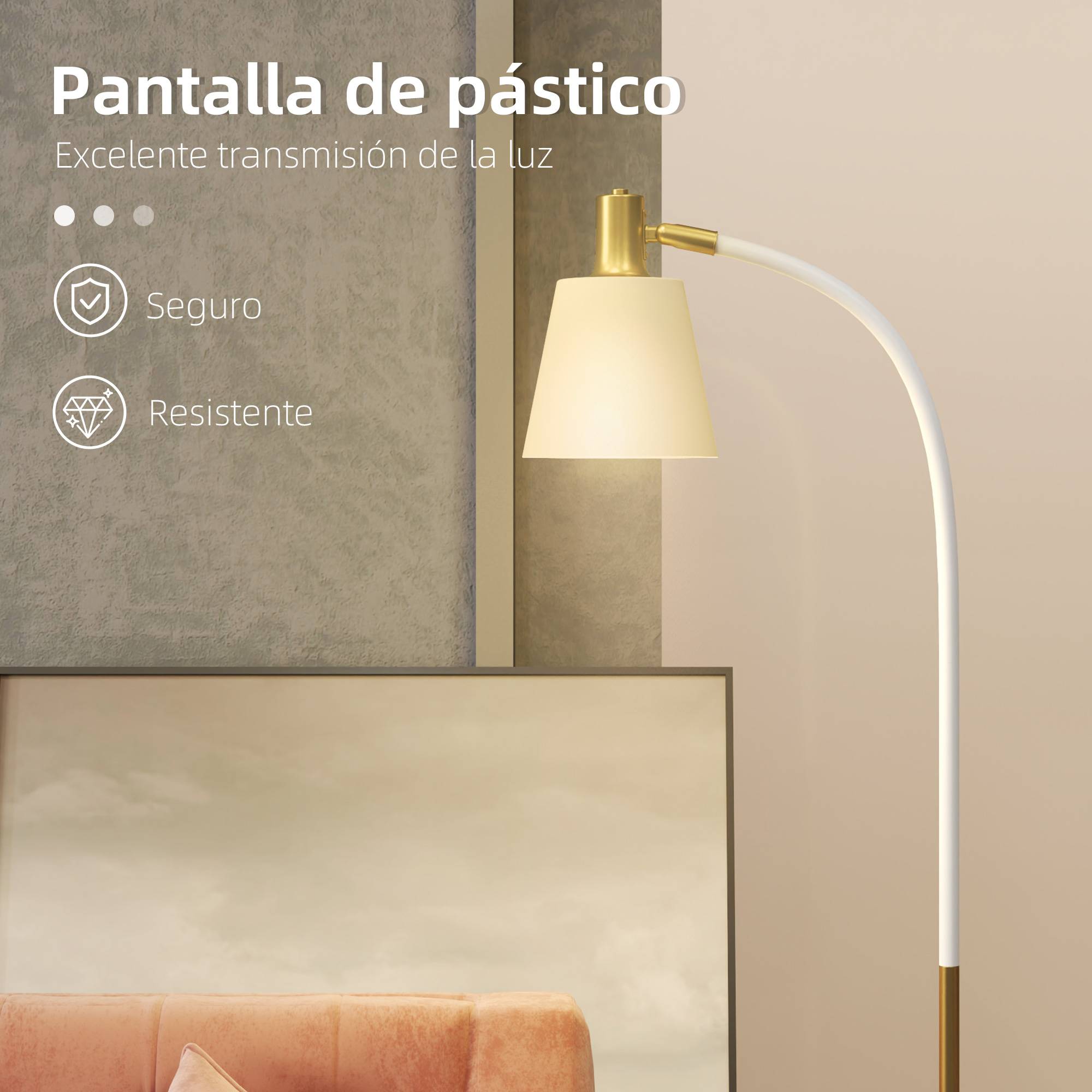 Lampadaire LED blanc et or hauteur ajustable abat-jour lecture 49 × 21 × 127–160 cm intérieur - Image 6
