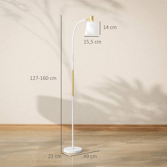 Lampadaire LED blanc et or hauteur ajustable abat-jour lecture 49 × 21 × 127–160 cm intérieur - Image 5
