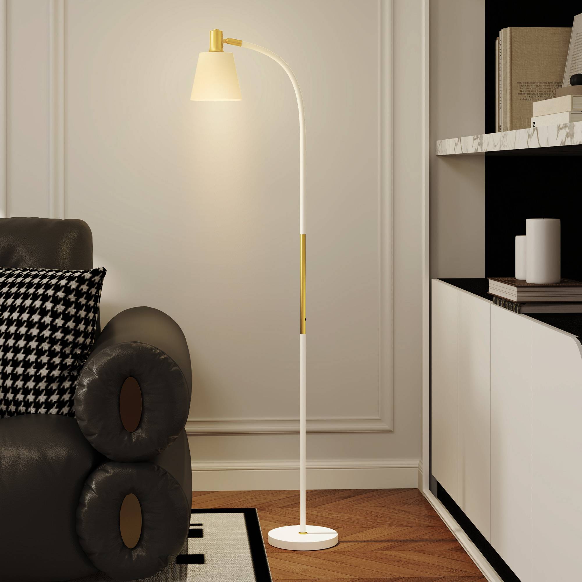 Lampadaire LED blanc et or hauteur ajustable abat-jour lecture 49 × 21 × 127–160 cm intérieur - Image 4