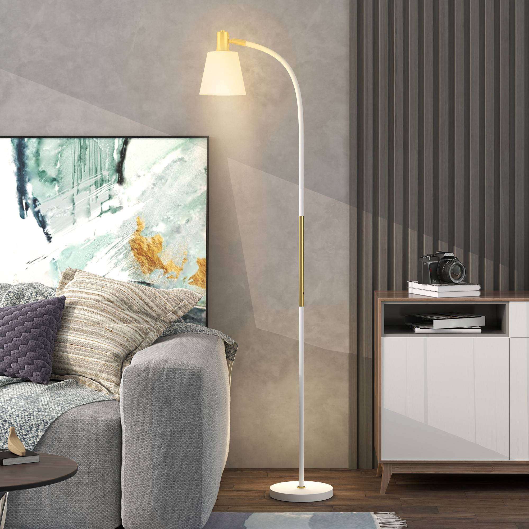Lampadaire LED blanc et or hauteur ajustable abat-jour lecture 49 × 21 × 127–160 cm intérieur - Image 9
