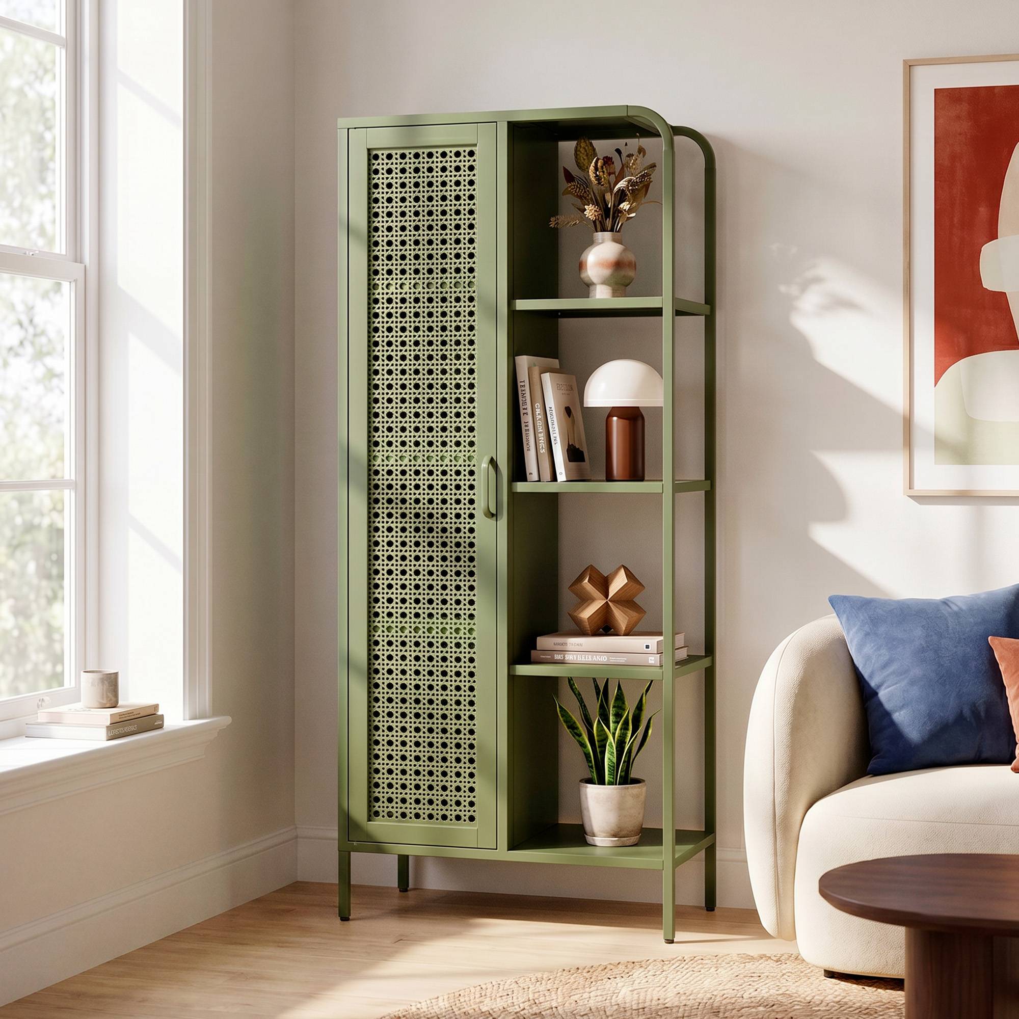 Sicaan Etagère Industrielle en métal grillagé Vert Olive 1 Porte 4 Cases - Hera