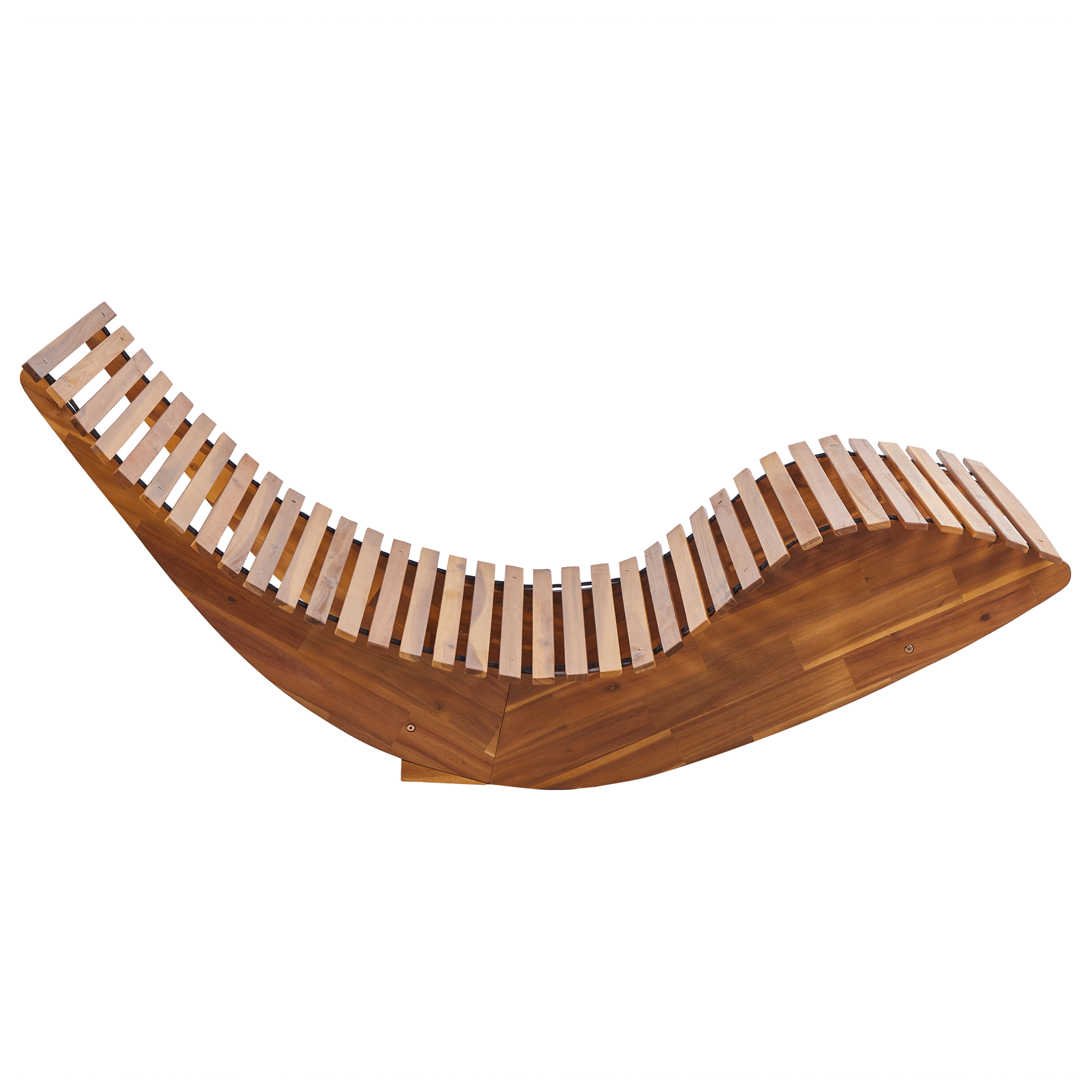Beliani - Chaise Longue Extérieur à Bascule en Bois d'Acacia Clair Design à Lattes avec Coussin Bleu - Imagen 8