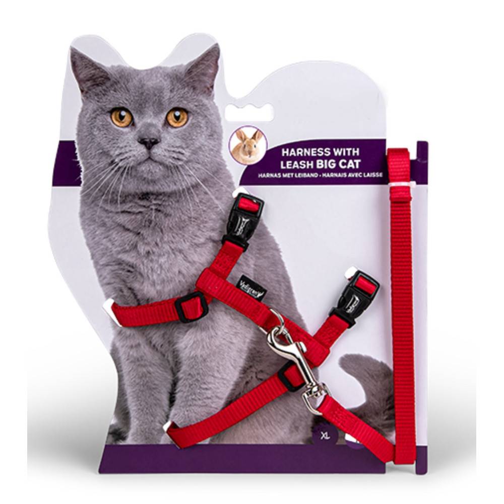 animallparadise - Harnais avec laisse 1.20m, couleur rouge, pour les Grands chats. - Imagen 1