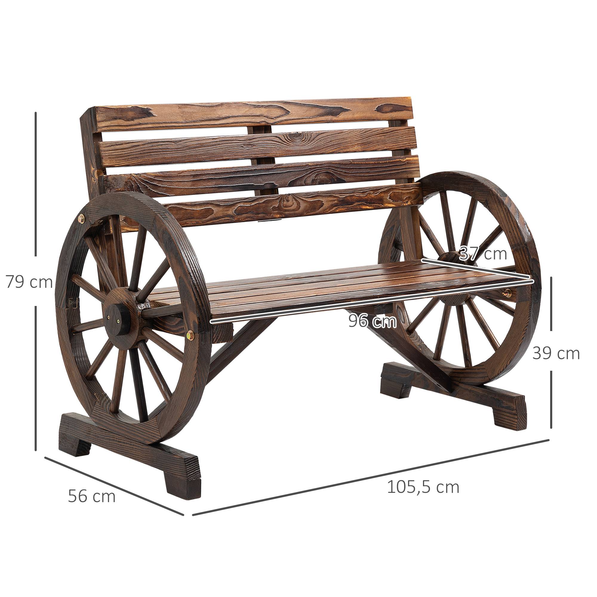 Banc de jardin, motif roue de chariot, pour 2 personnes, bois naturel, marron foncé, 105,5 x 56 x 79 cm - Image 5