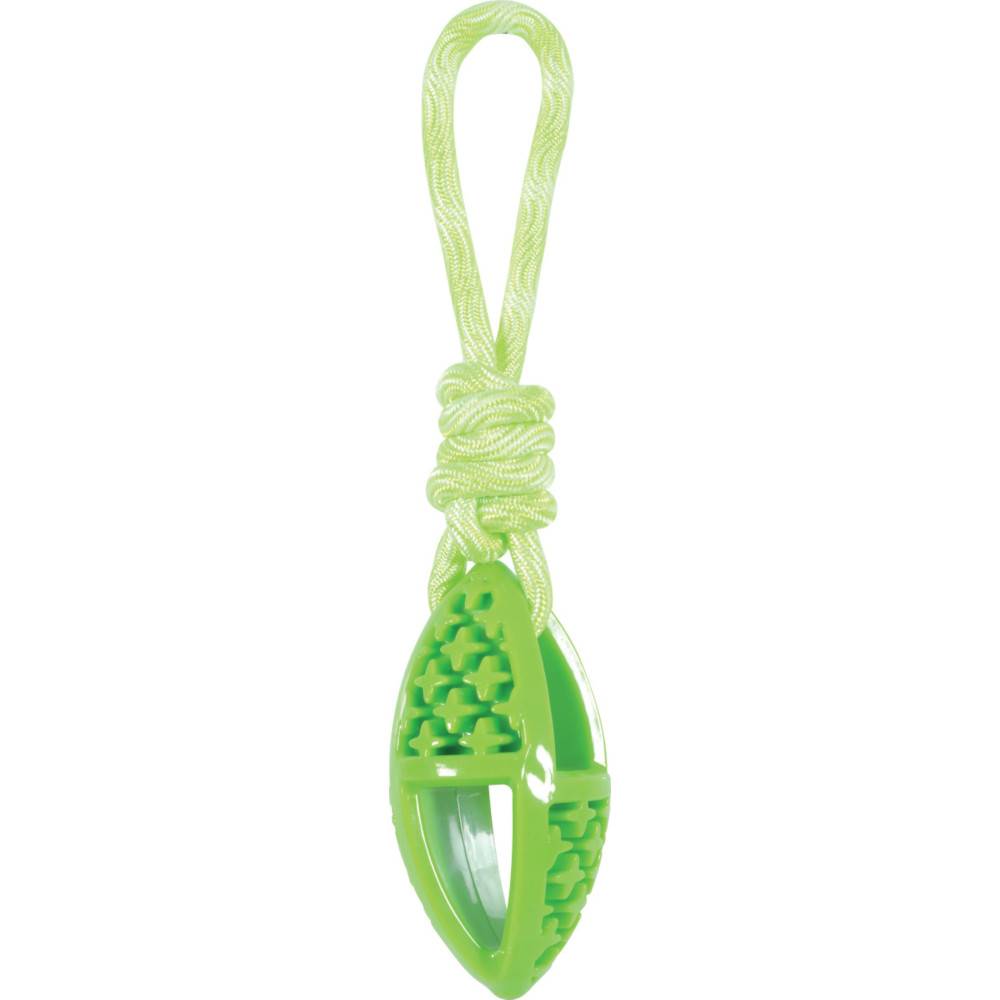 jeux pour chien ovale en TPR et corde longueur 27.5 cm, vert, - Image 1
