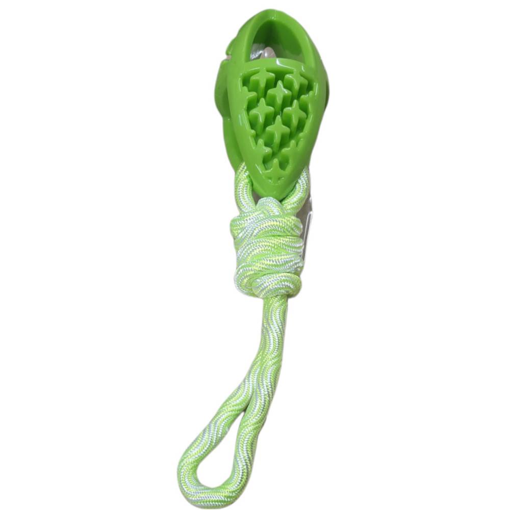 jeux pour chien ovale en TPR et corde longueur 27.5 cm, vert, - Image 3