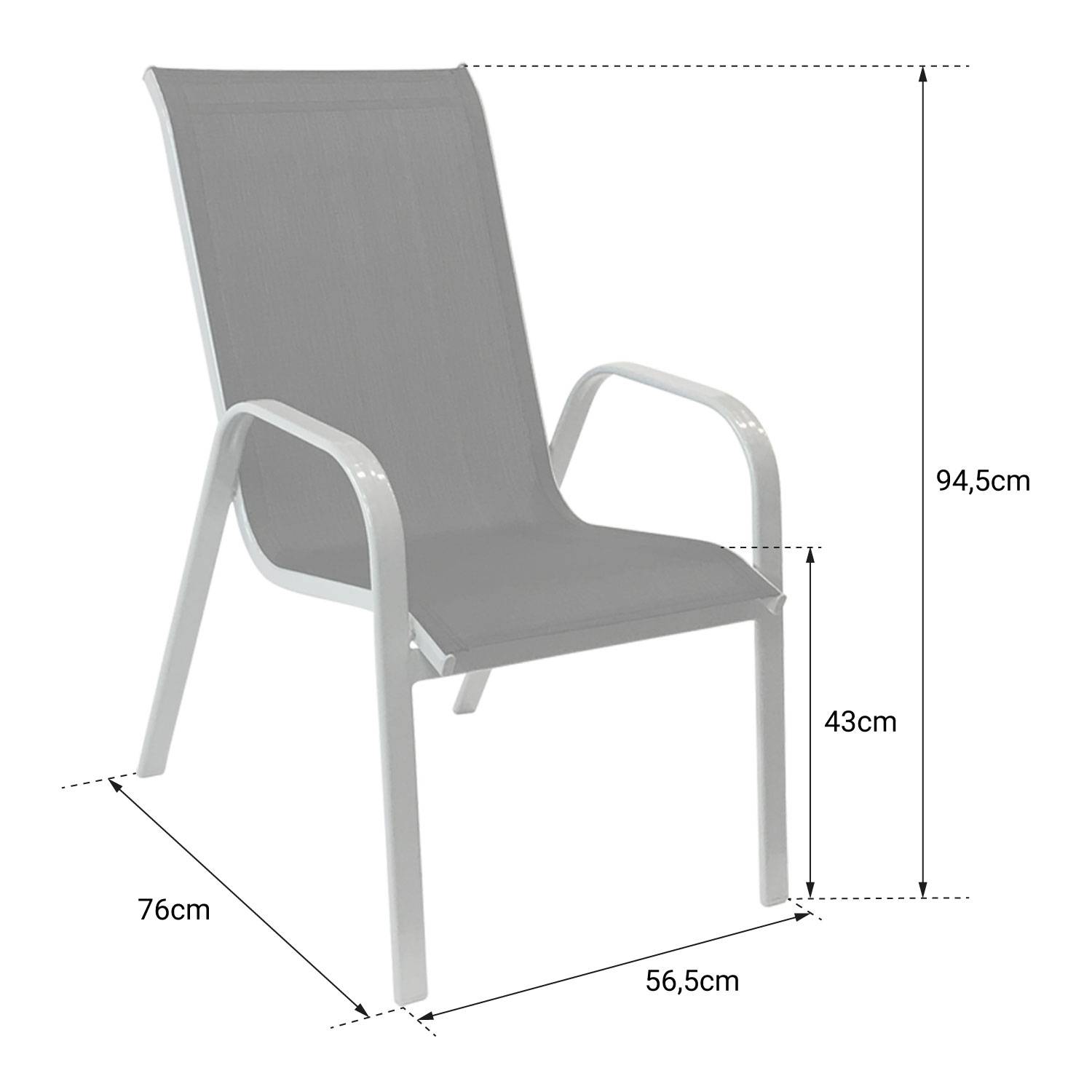 Happy Garden - Lot de 8 chaises MARBELLA en textilène noir - aluminium gris - HAPPY GARDEN - Imagen 5