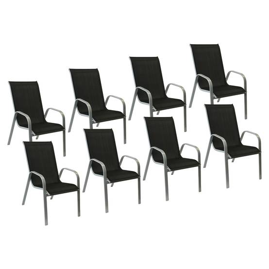 Happy Garden - Lot de 8 chaises MARBELLA en textilène noir - aluminium gris - HAPPY GARDEN - Imagen 1