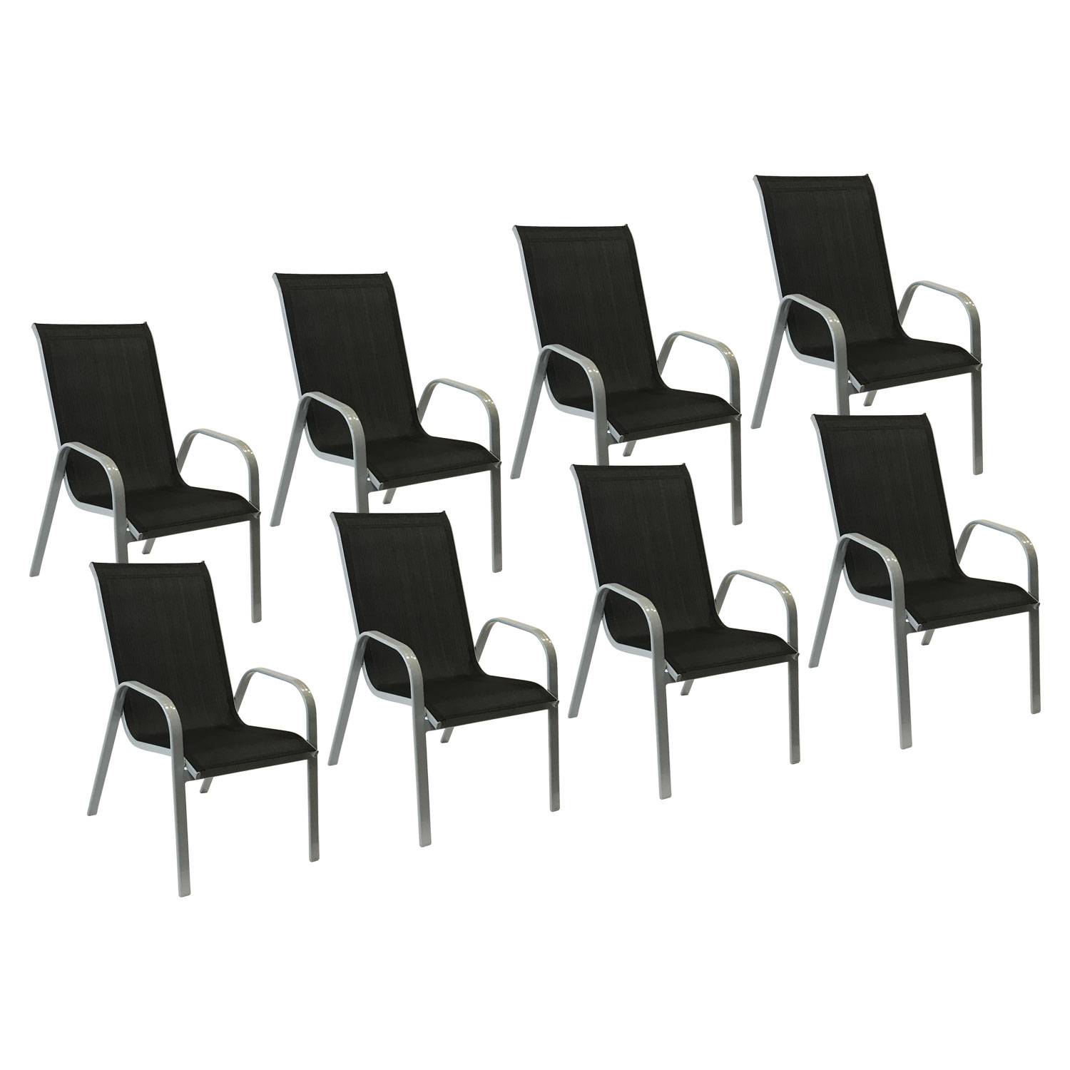 Happy Garden - Lot de 8 chaises MARBELLA en textilène noir - aluminium gris - HAPPY GARDEN - Imagen 1