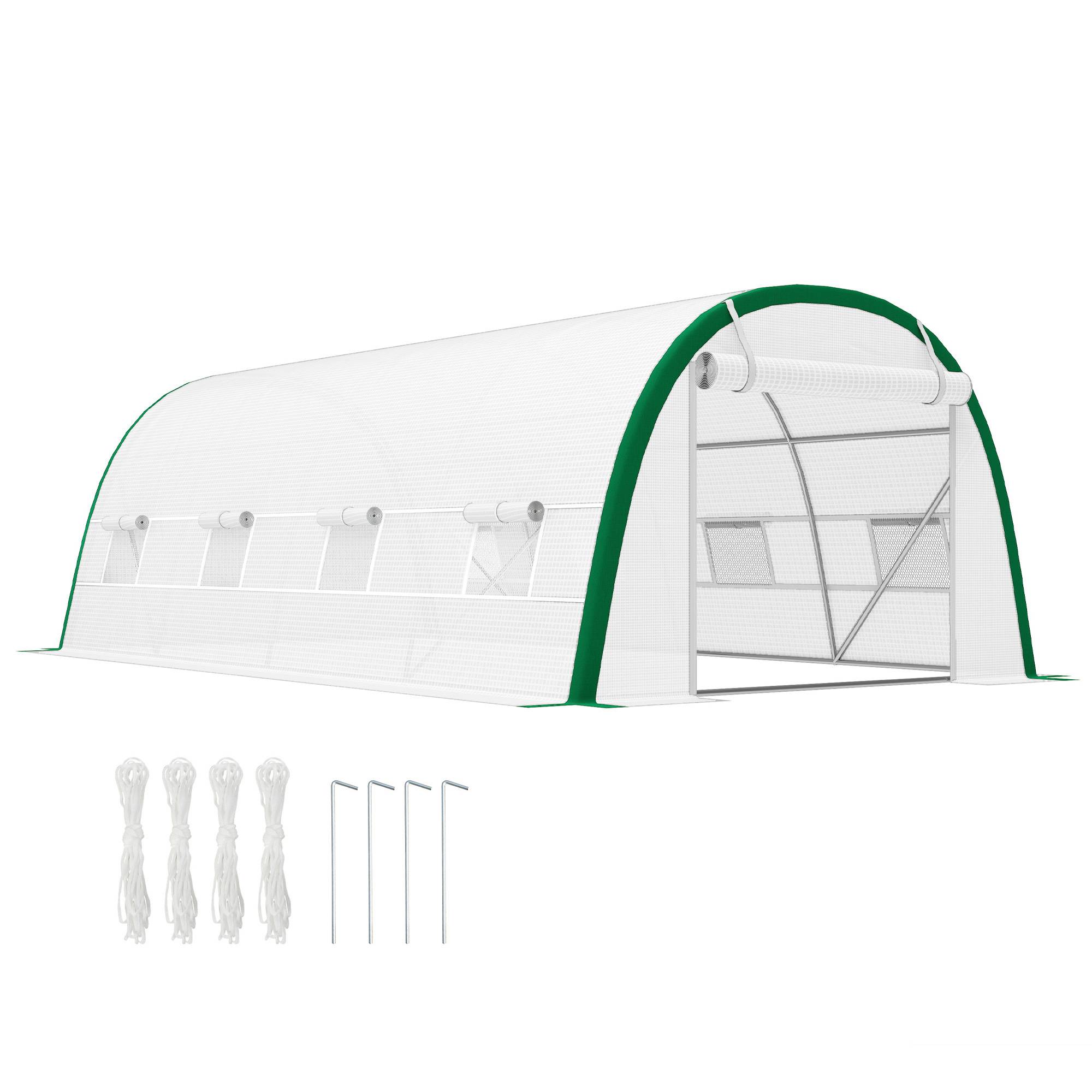 Outsunny - Serre à Tomates Tunnel 18m² 6x3x2m 8 fenêtres Porte zippée Enroulable Châssis Acier Galvanisé Bâche PE Haute Densité Blanc - Outsunny - Image 1