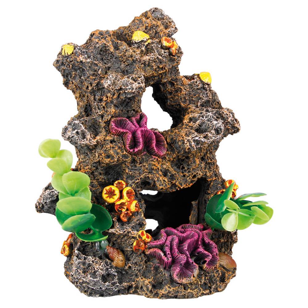 Flamingo - Décoration aquarium Récif brun plantes 13,5x12x17 cm - FLAMINGO