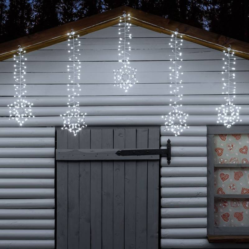 Lotti - Guirlande stalactites 8 flocons de neige 3m H80cm 728 microLED blanc froid scintillant Lotti - Imagen 4