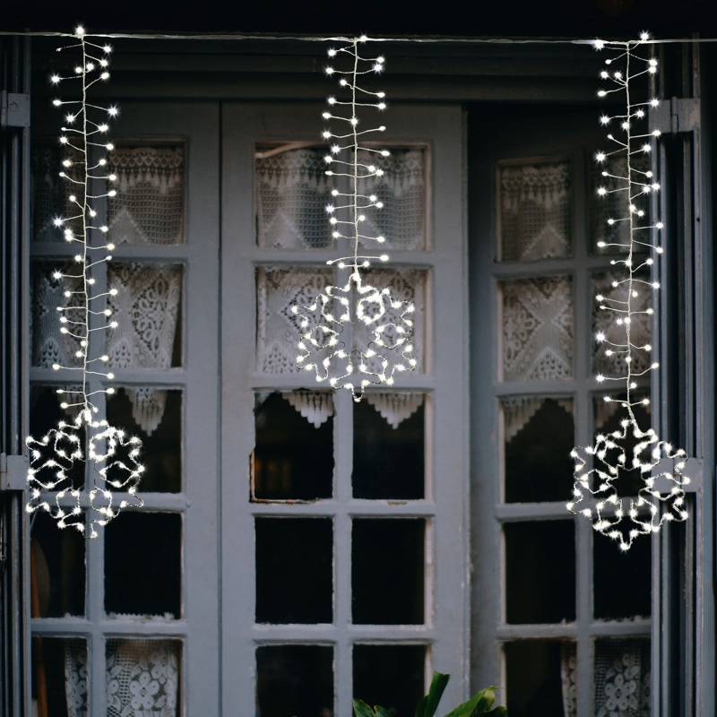 Lotti - Guirlande stalactites 8 flocons de neige 3m H80cm 728 microLED blanc froid scintillant Lotti - Imagen 6