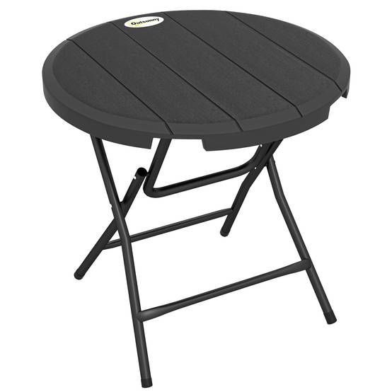 Table ronde pliable pour 4 personnes acier plastique aspect bois, robuste peu encombrante, gris foncé 80x80x73 cm - Image 1