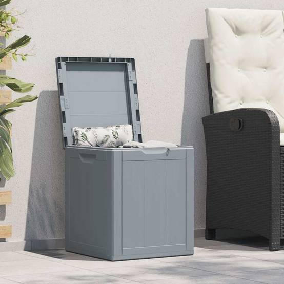 Petit Coffre de Rangement 90L PP Aspect Bois pour Balcon Terrasse Gris 43x44x51 cm – ComfortXL Outdoor Living - Image 1