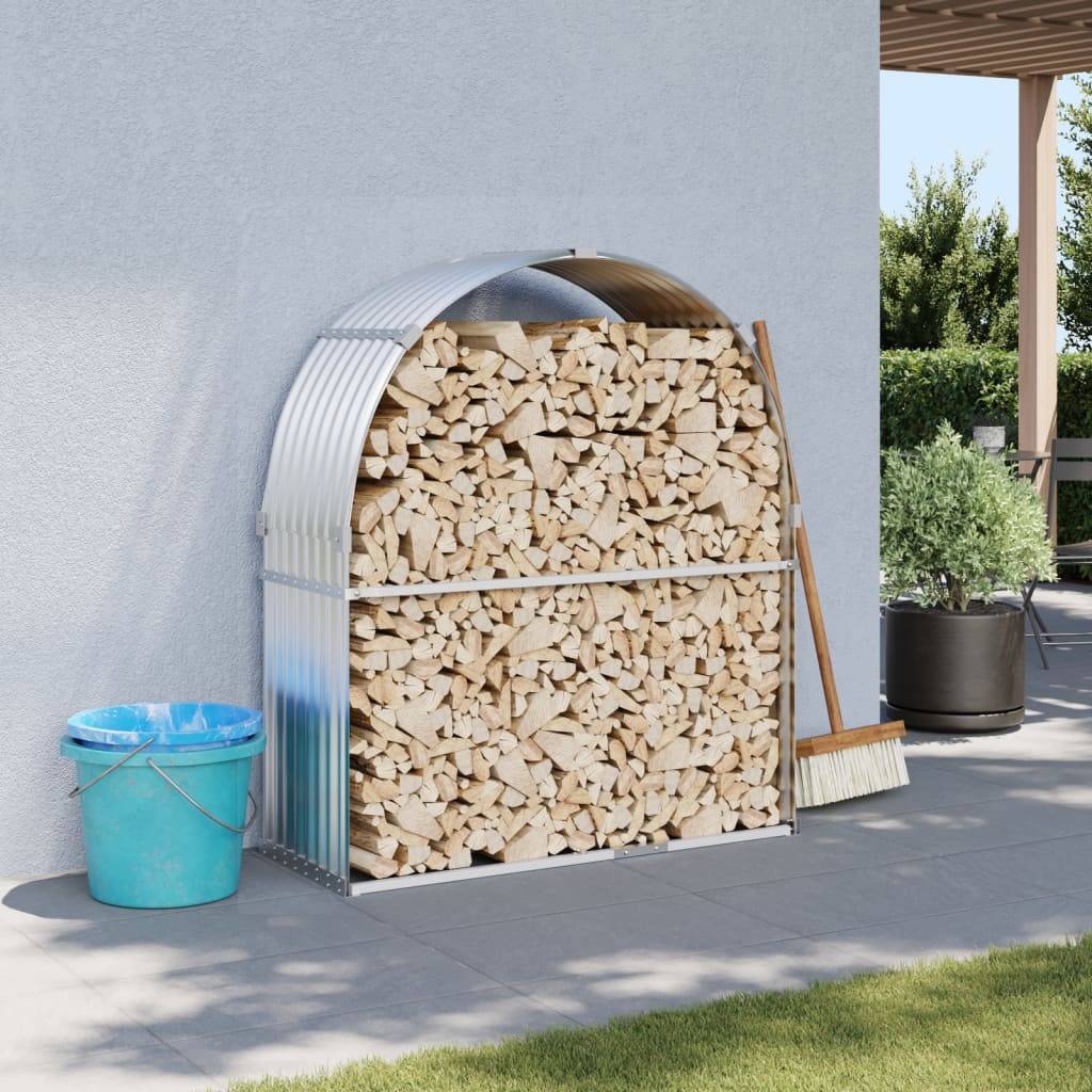 Range-bûches extérieur en acier galvanisé Argenté 120x45x140 cm – ComfortXL Outdoor Living - Image 1