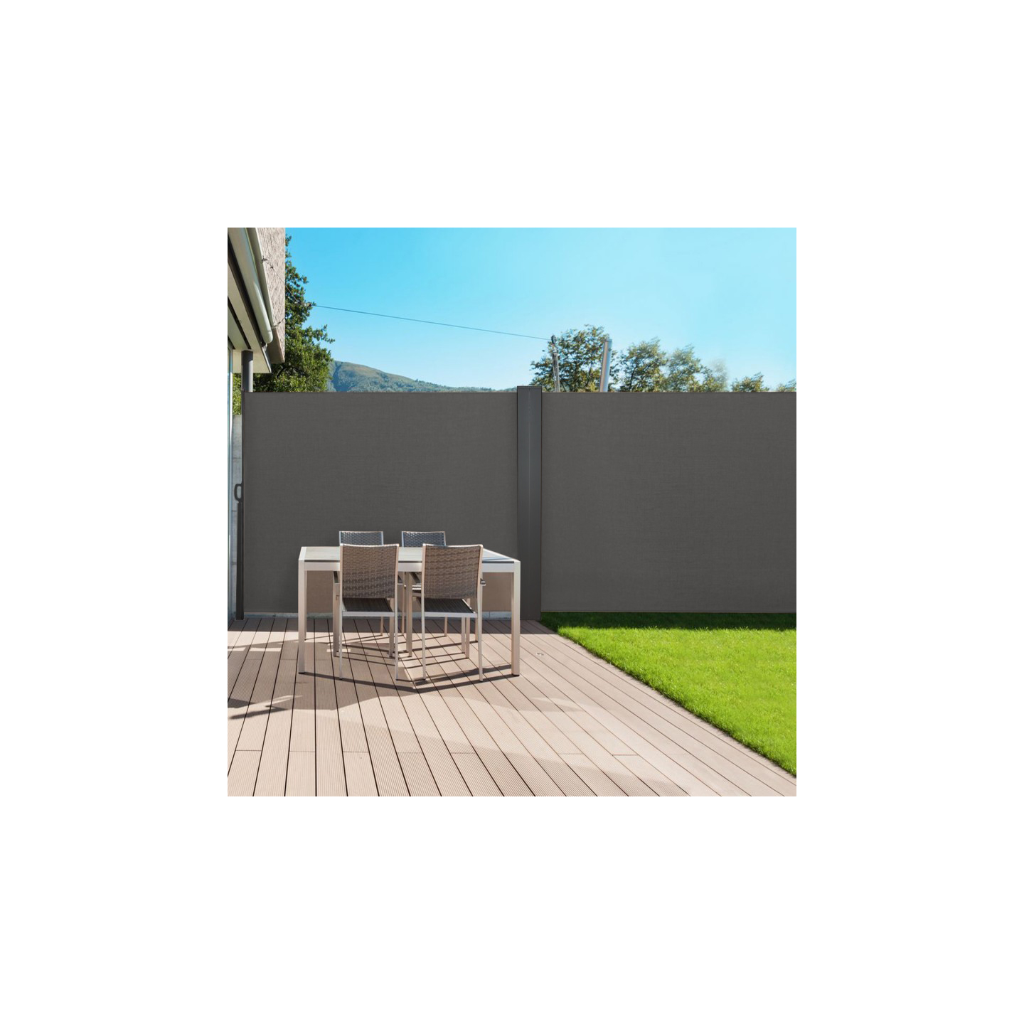 Paravent extérieur rétractable double 160 x 800 CM gris anthracite store latéral - Image 1