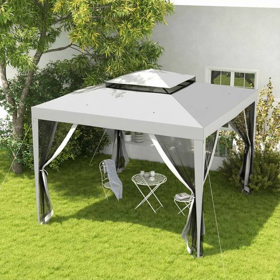 Tonnelle de Jardin 3x3 m Acier avec 4 Moustiquaires et Double Toit Protection UV Gris - ComfortXL Outdoor Living - Image 4