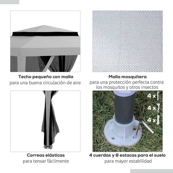 Tonnelle de Jardin 3x3 m Acier avec 4 Moustiquaires et Double Toit Protection UV Gris - ComfortXL Outdoor Living - Image 8