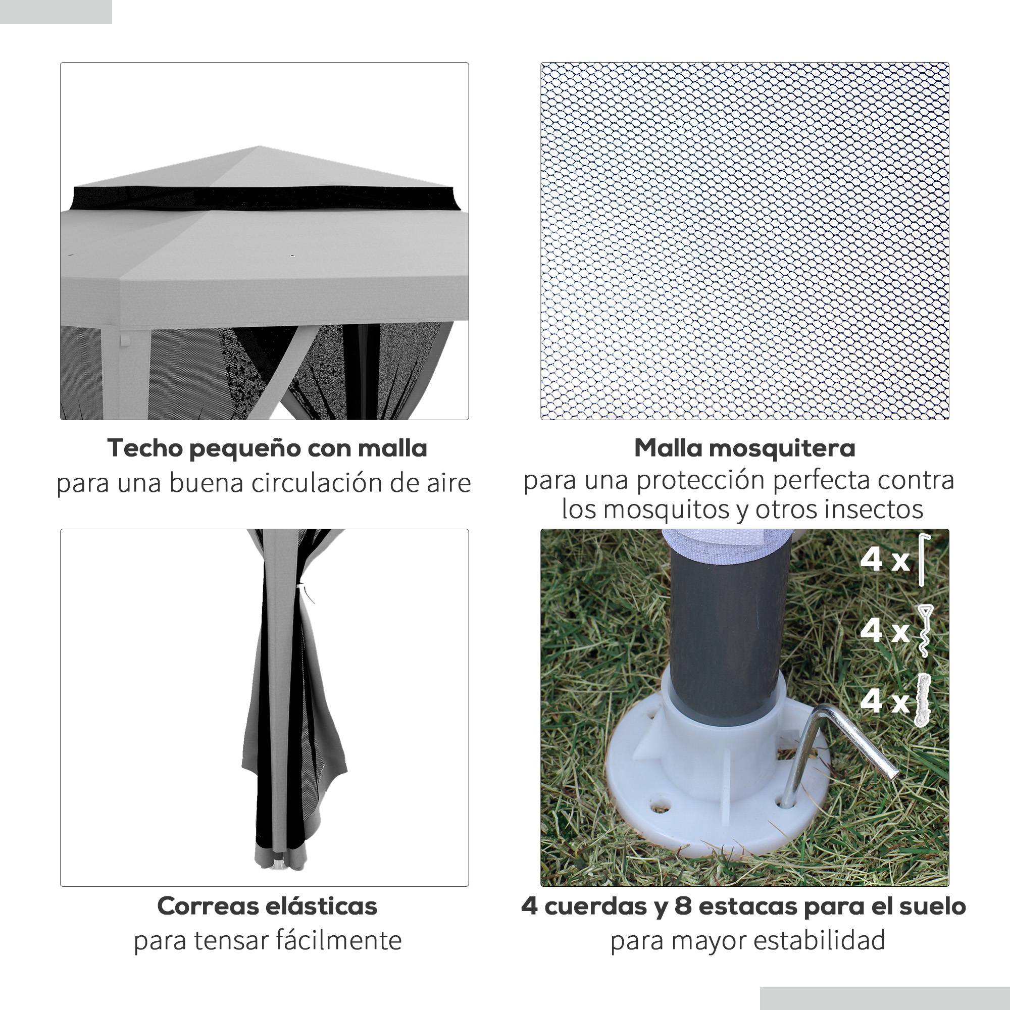Tonnelle de Jardin 3x3 m Acier avec 4 Moustiquaires et Double Toit Protection UV Gris - ComfortXL Outdoor Living - Image 8
