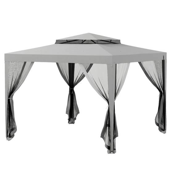 Tonnelle de Jardin 3x3 m Acier avec 4 Moustiquaires et Double Toit Protection UV Gris - ComfortXL Outdoor Living - Image 2