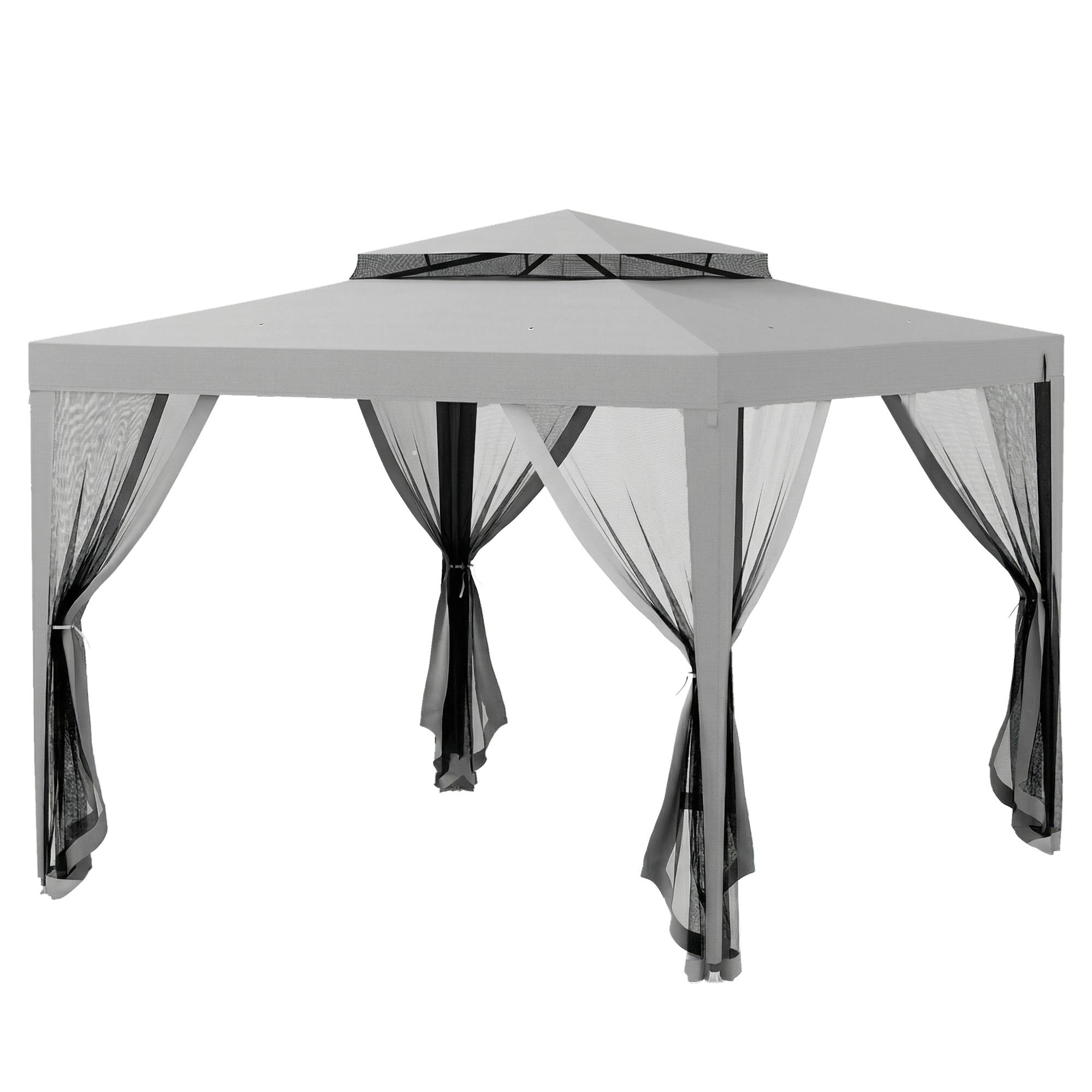 Tonnelle de Jardin 3x3 m Acier avec 4 Moustiquaires et Double Toit Protection UV Gris - ComfortXL Outdoor Living - Image 2