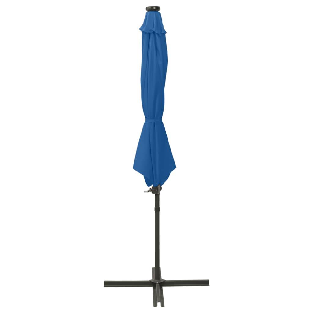 Helloshop26 - Parasol meuble de jardin déporté avec mât et lumières led 300 cm bleu azur - Imagen 2