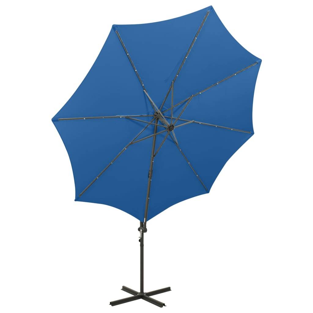 Helloshop26 - Parasol meuble de jardin déporté avec mât et lumières led 300 cm bleu azur - Imagen 4