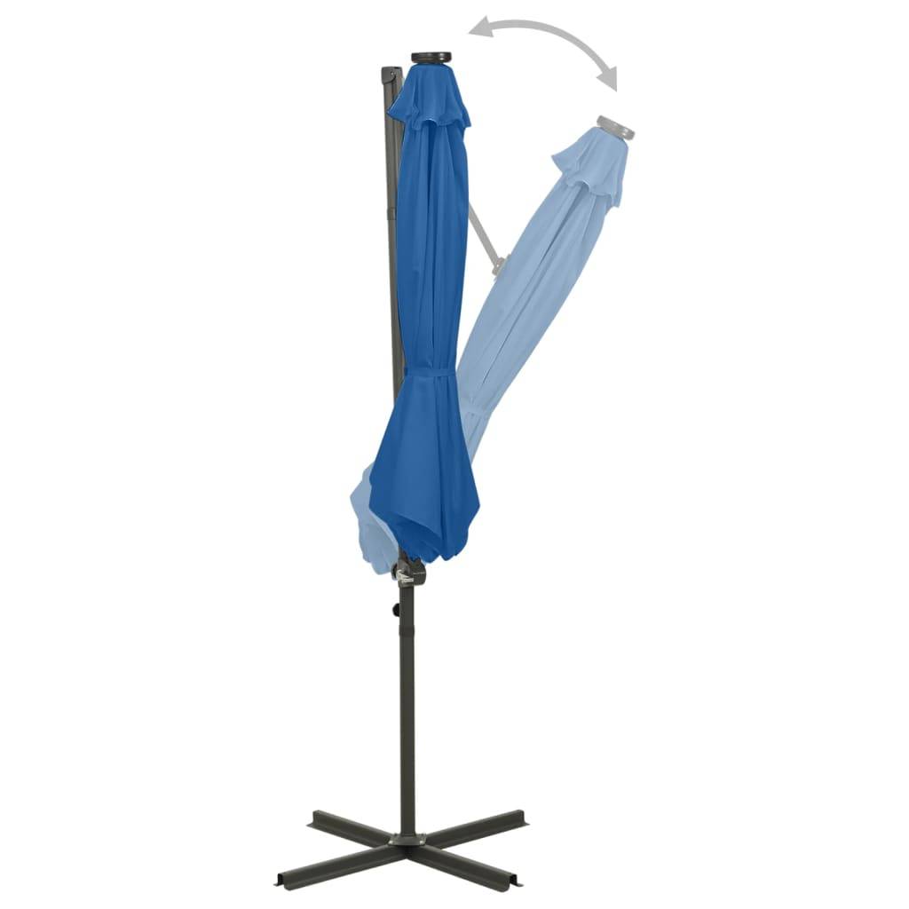 Helloshop26 - Parasol meuble de jardin déporté avec mât et lumières led 300 cm bleu azur - Imagen 3