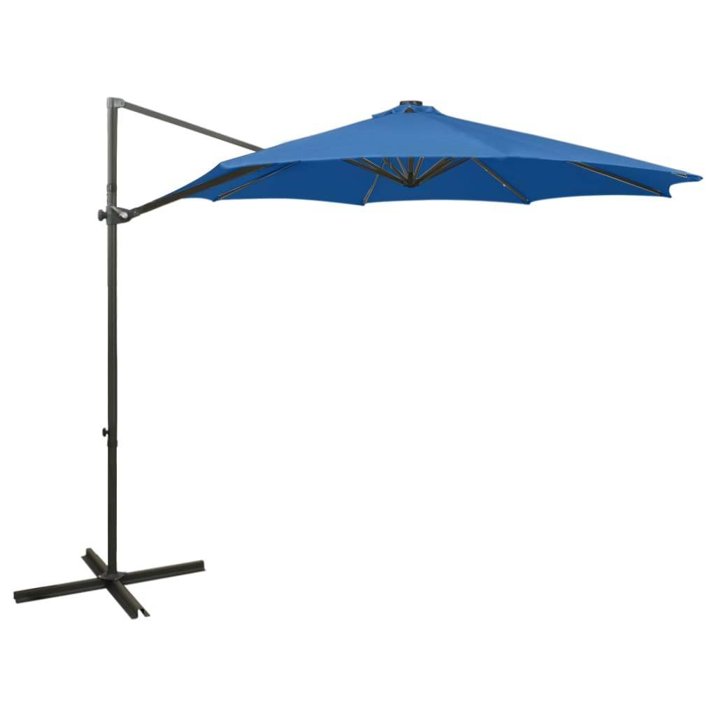 Helloshop26 - Parasol meuble de jardin déporté avec mât et lumières led 300 cm bleu azur - Imagen 1