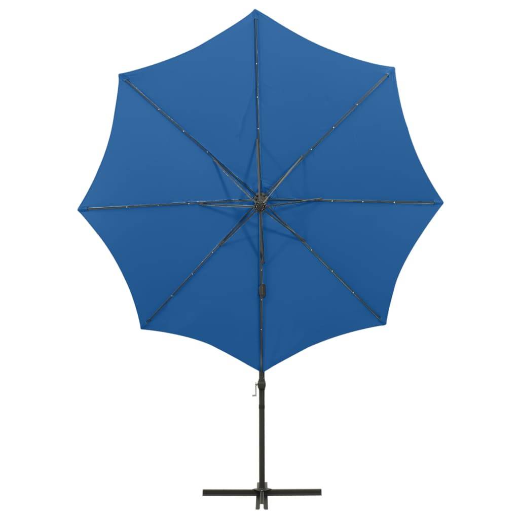 Helloshop26 - Parasol meuble de jardin déporté avec mât et lumières led 300 cm bleu azur - Imagen 6