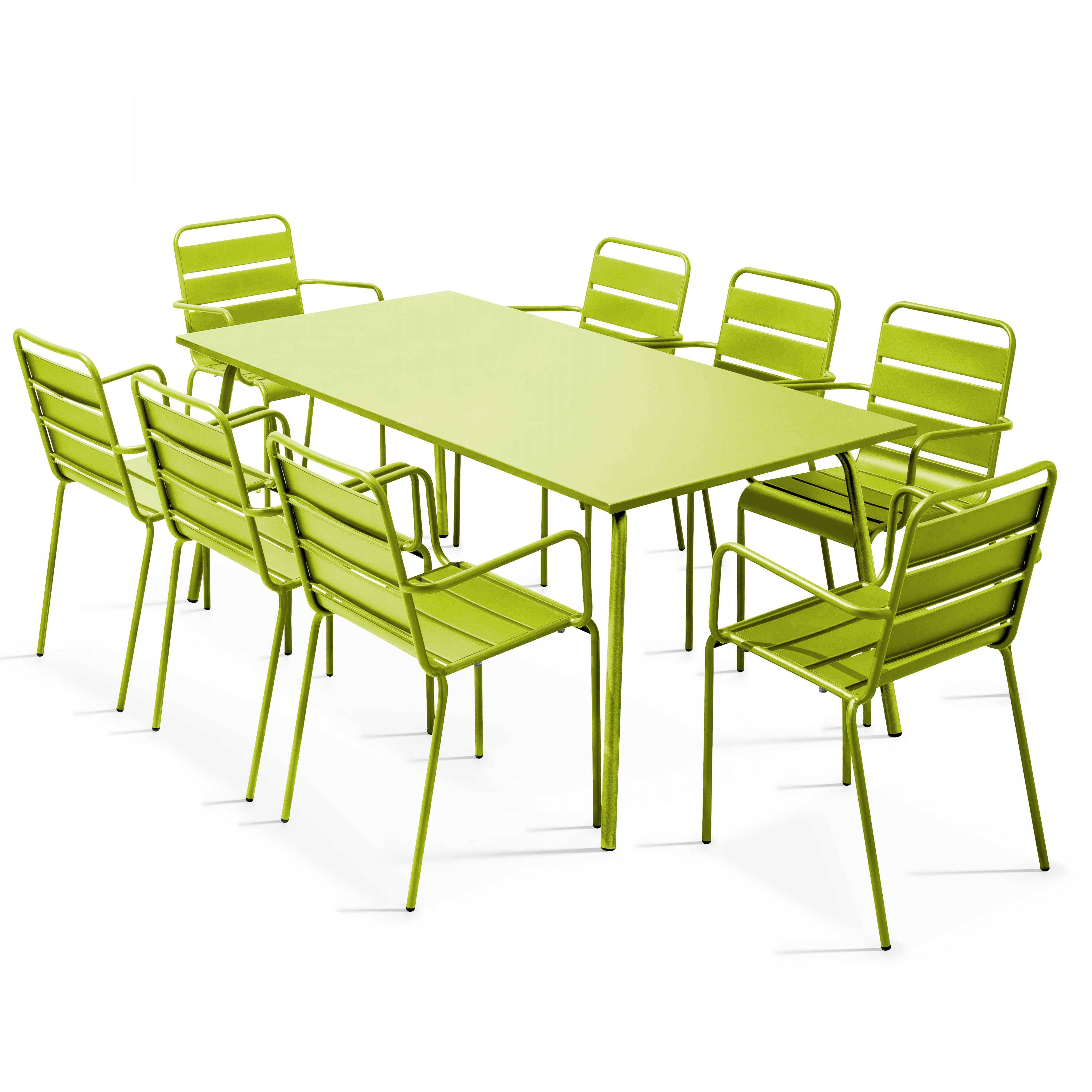 Oviala - Ensemble table de Jardin et 8 fauteuils en métal vert Palavas - Oviala - Imagen 2