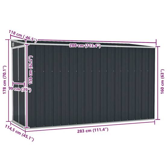 Vidaxl - Abri de jardin mural Anthracite 118x288x178 cm Acier vidaXL 316227 - Image 3