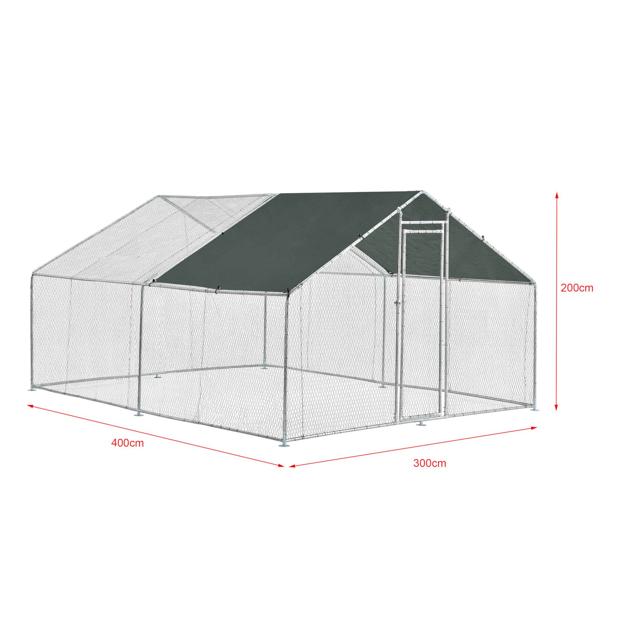 Pro.Tec - Enclos Extérieur Wels Volière Acier Galvanisé 3 x 4 x 2 m Argent Vert Foncé [pro.tec] - Imagen 4