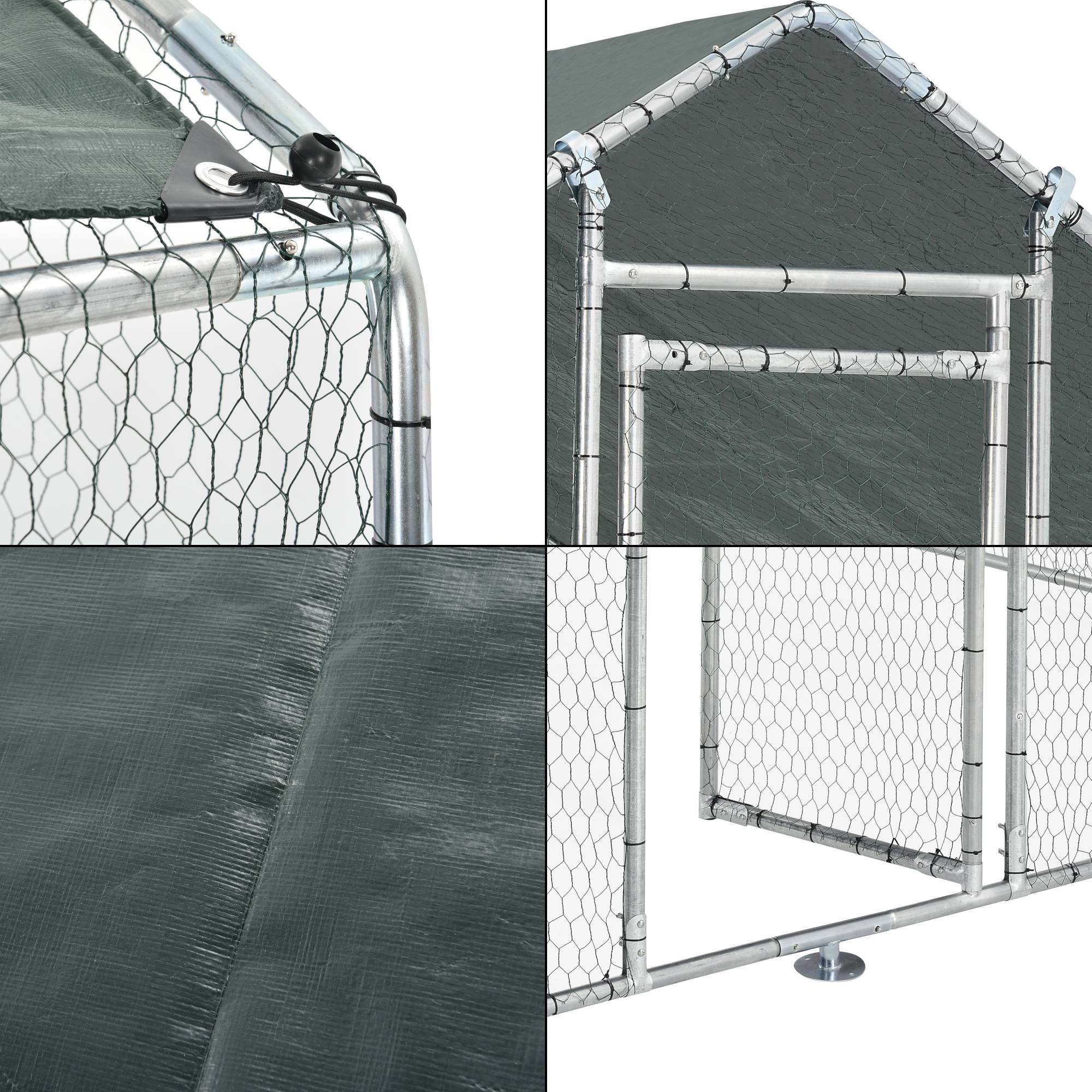 Pro.Tec - Enclos Extérieur Wels Volière Acier Galvanisé 3 x 4 x 2 m Argent Vert Foncé [pro.tec] - Imagen 7