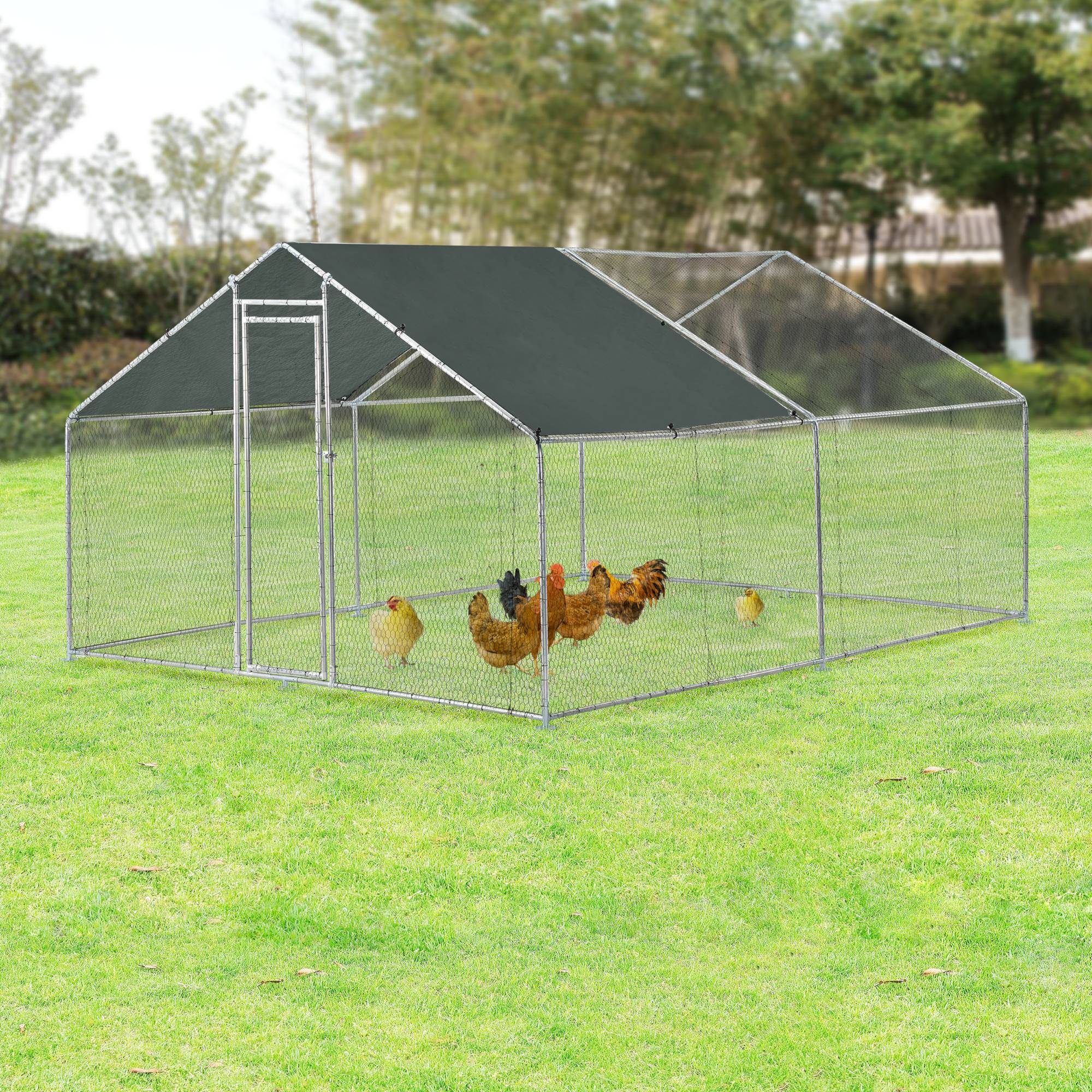 Pro.Tec - Enclos Extérieur Wels Volière Acier Galvanisé 3 x 4 x 2 m Argent Vert Foncé [pro.tec] - Imagen 2
