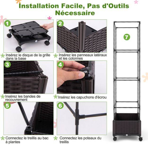 Helloshop26 - Potager surélevé vertical de 170 cm avec bac et treillis jardinière avec système d'auto-irrigation hauteur ajustable bac à tomates sur roues - Imagen 3