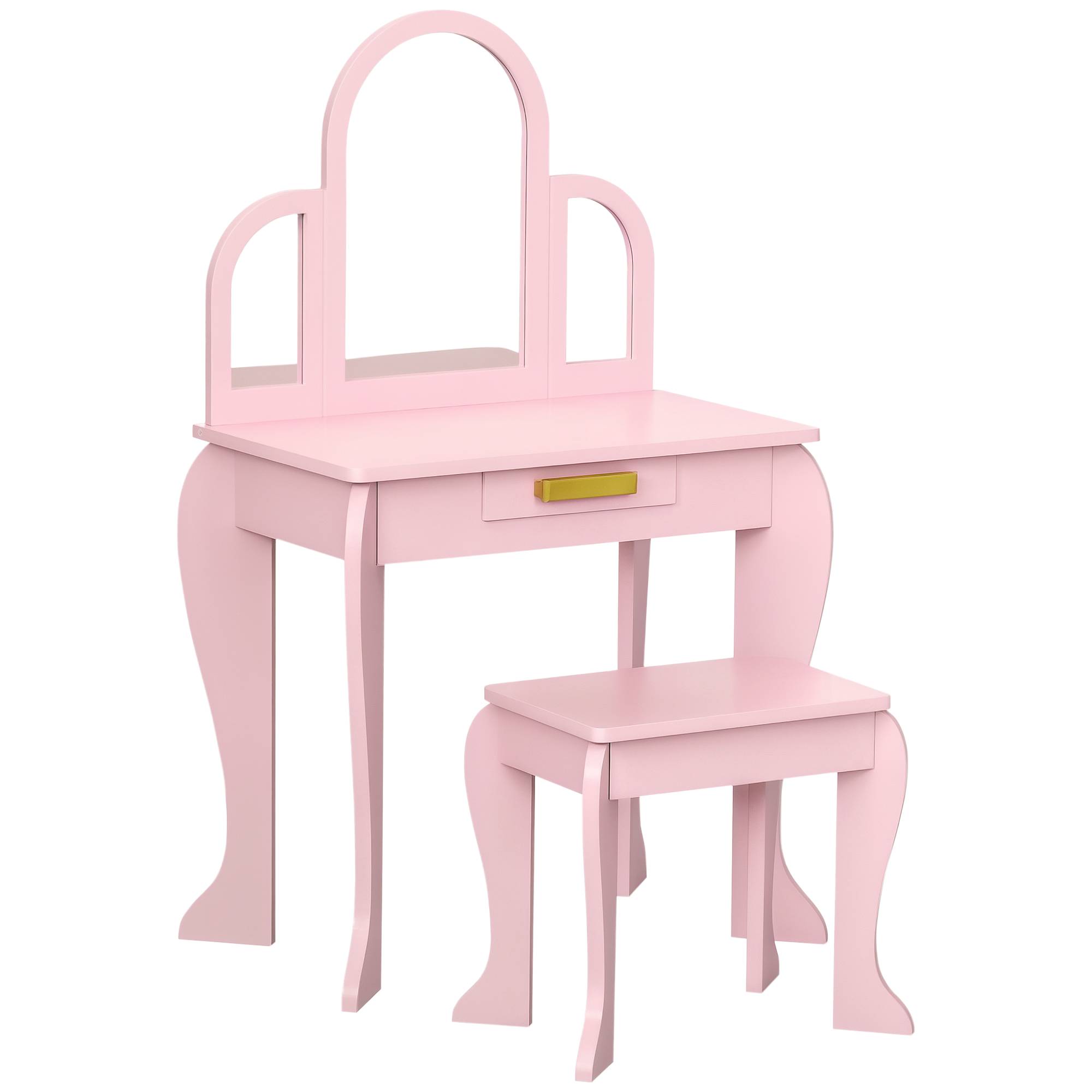 Sans Marque - Coiffeuse rose en acrylique pour filles de 3 à 6 ans avec tabouret, tiroirs et miroir assorti - Image 1