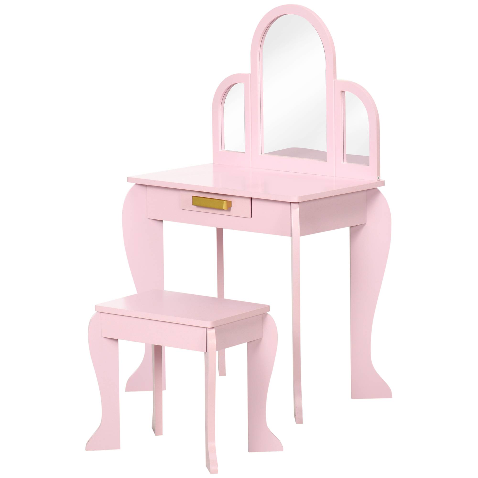 Sans Marque - Coiffeuse rose en acrylique pour filles de 3 à 6 ans avec tabouret, tiroirs et miroir assorti - Image 2