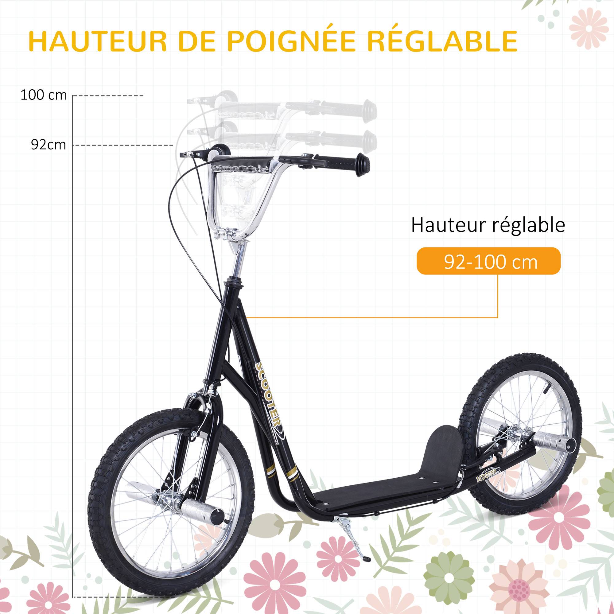 Trottinette patinette Grandes Roues pneumatiques Ø 41 cm Hauteur Guidon réglable béquille pegs Inclus Acier Noir - Image 6