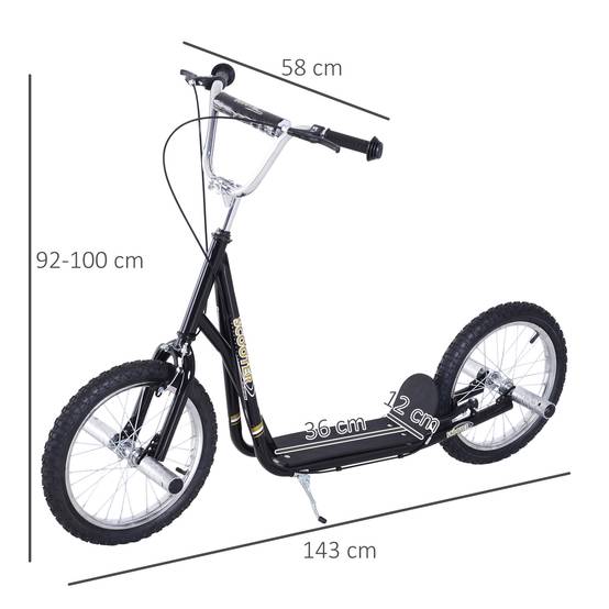 Trottinette patinette Grandes Roues pneumatiques Ø 41 cm Hauteur Guidon réglable béquille pegs Inclus Acier Noir - Image 5